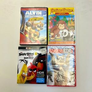 THE ANGRY BIRDS MOVIE ,MARMARDUKE,Alvin AND THE CHIPMUNKS,CURIOUS GEORGE